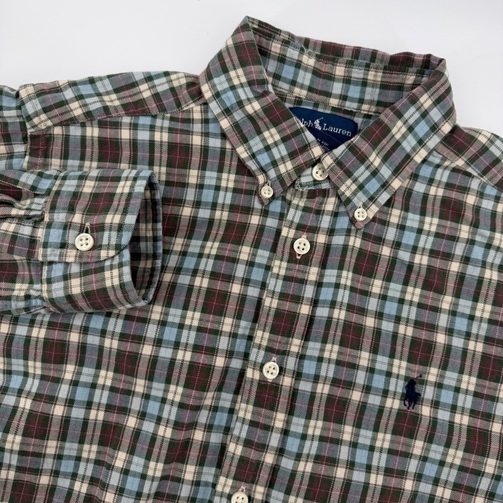 Kids Ralph Lauren Plaid Button Down Shirt Long Sleeve Cotton Large 16/18